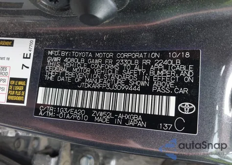 2018 Toyota Prius Prime Premium из США, поврежденный, VIN JTDKARFP3J3099444